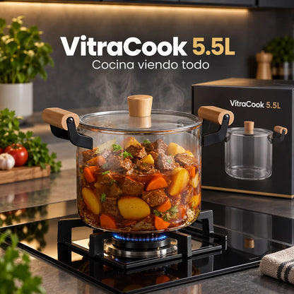 VitraCook 5.5L - Olla de Vidrio Borosilicato
