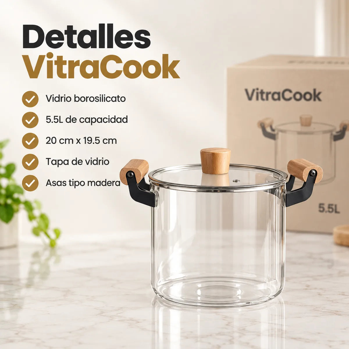 Componentes y medidas de VitraCook 5.5L