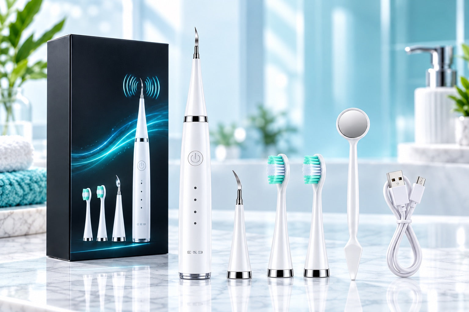 Cable USB y accesorios del combo SonicClean Pro