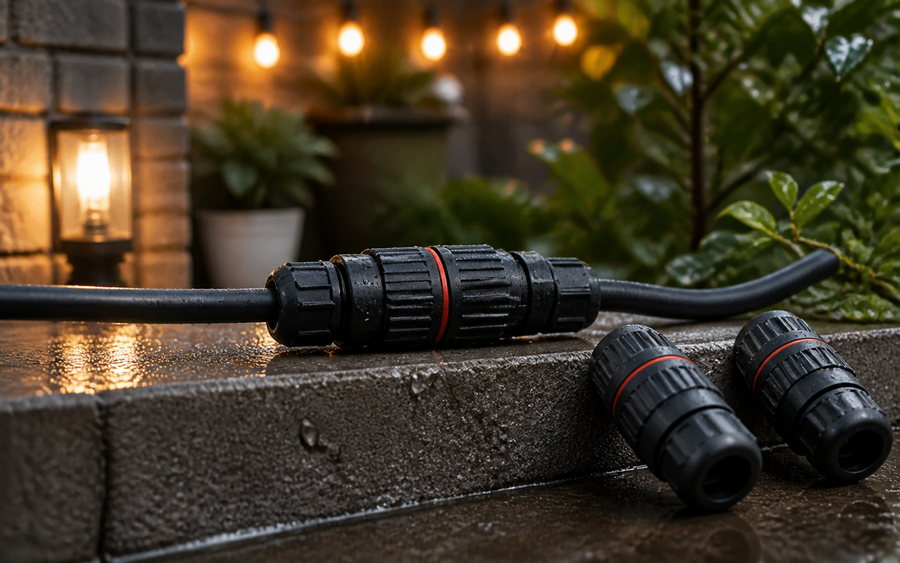 Conector StormLock instalado en exterior despues de lluvia