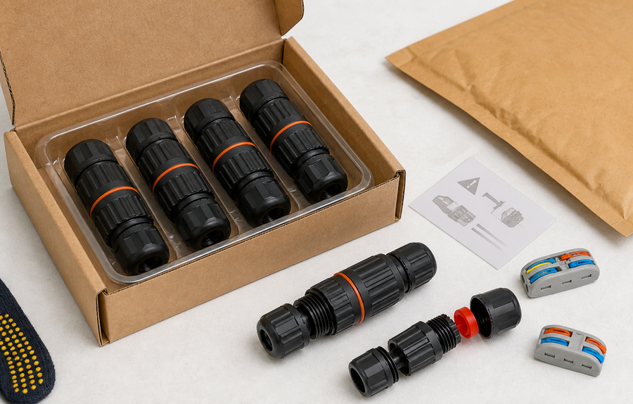 Kit de cuatro conectores StormLock empacado para envio